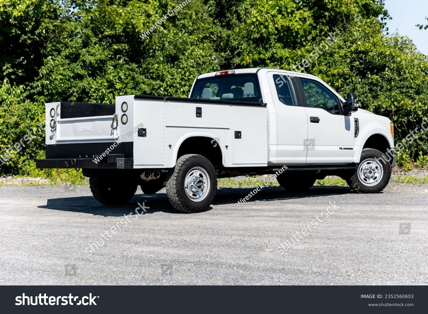 White Ford pickup truck in field